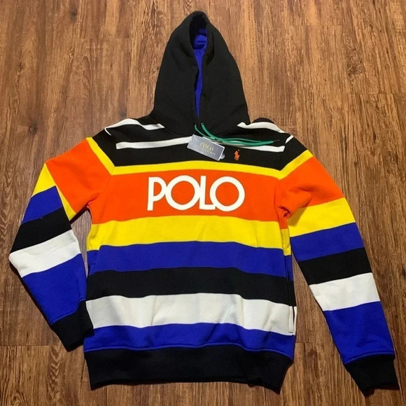 Men’s Polo Ralph Lauren Striped Hoodie Polo Logo Size Medium New